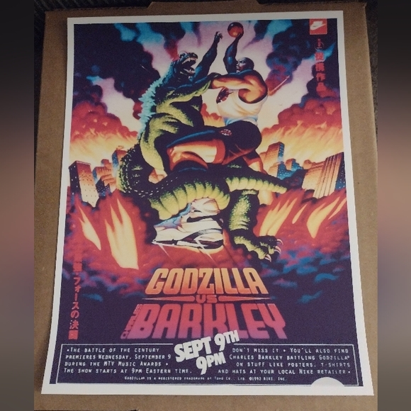 CHARLES BARKLEY💥VS GODZILLA🔥OLD SCHOOL ULTRA GLOSSY ART 8.5x11 POSTER SET OF 2 - Picture 8 of 8